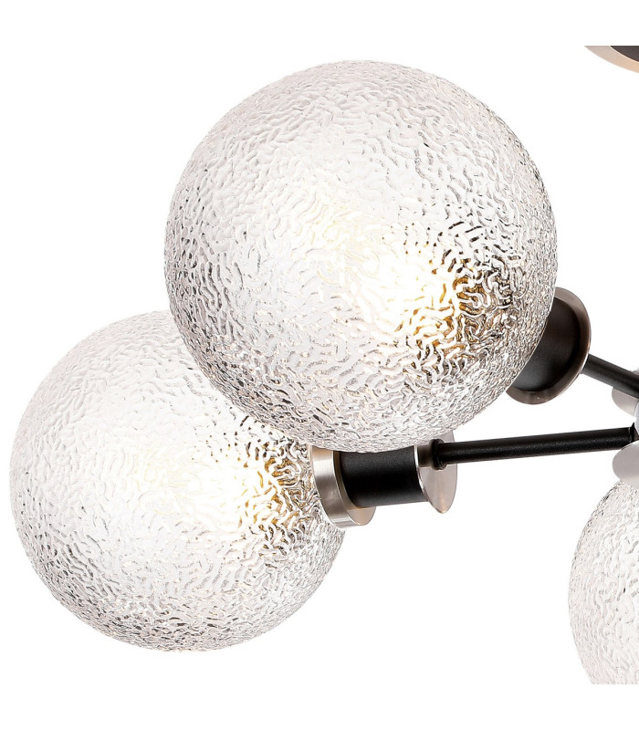 Plattsburgh Semi Ceiling 5 Light E14 IP44 15cm Round Dimpled Glass Shade Satin Nickel Clear & Satin Black-5