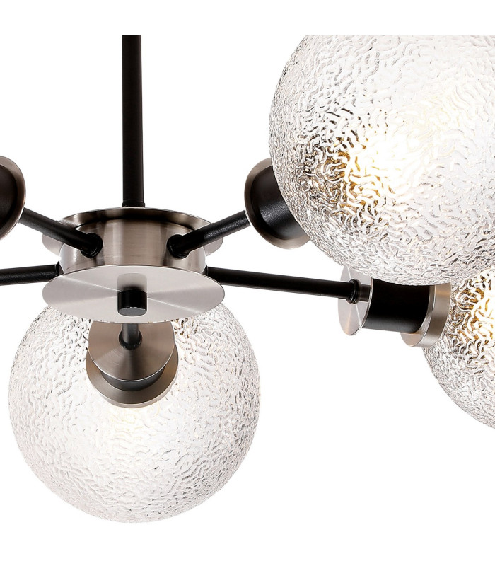Plattsburgh Semi Ceiling 5 Light E14 IP44 15cm Round Dimpled Glass Shade Satin Nickel Clear & Satin Black-6