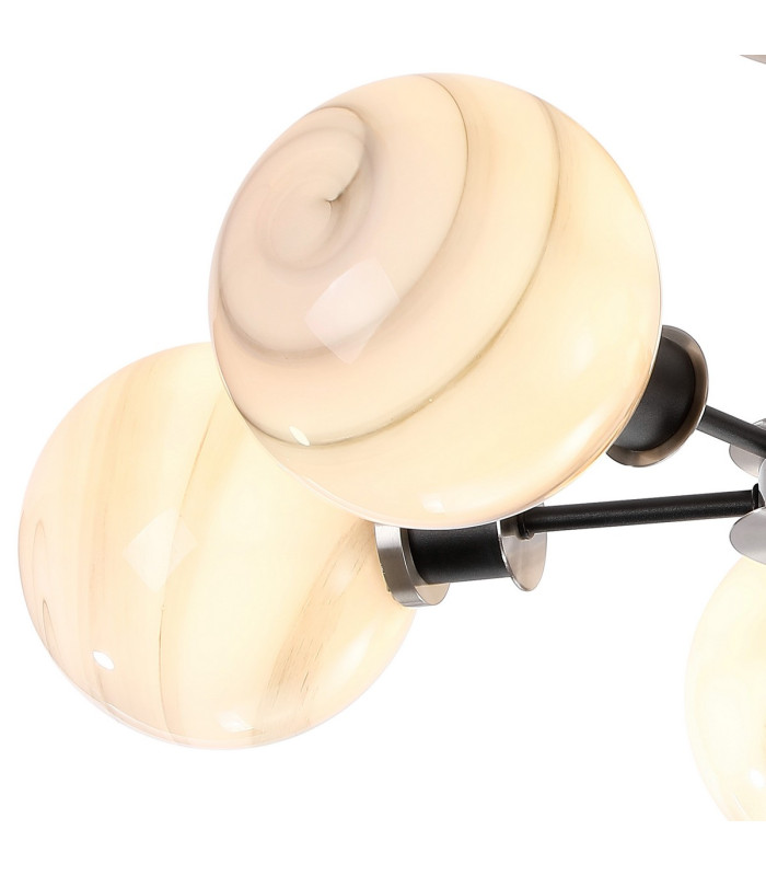 Plattsburgh Semi Ceiling 5x E14 IP44 15cm Round White & Grey Marble Effect Glass Shade Satin Nickel & Satin Black-6