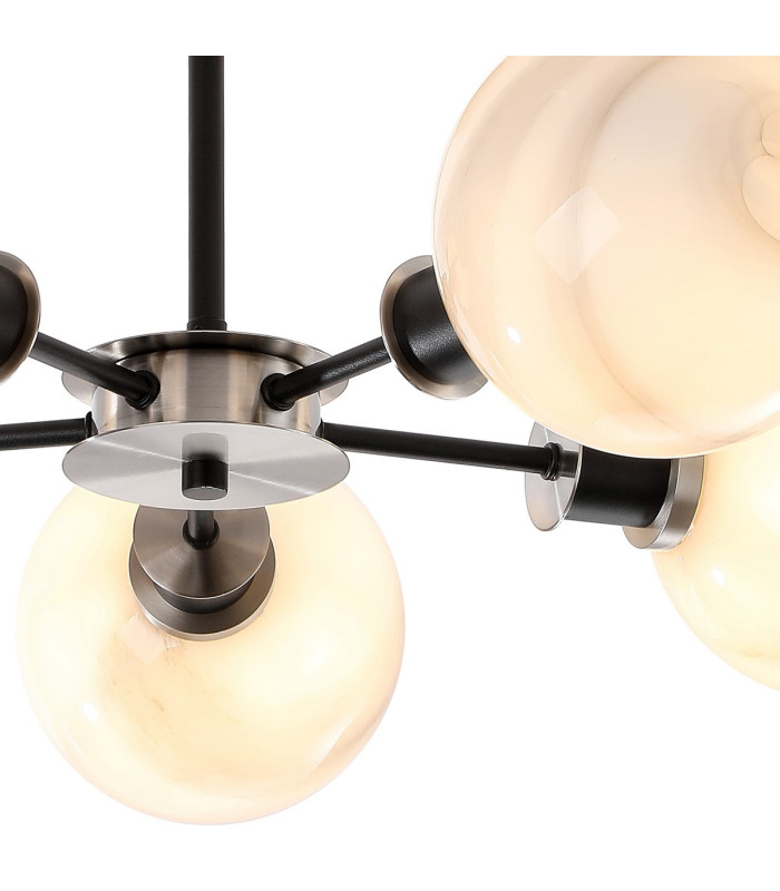 Plattsburgh Semi Ceiling 5x E14 IP44 15cm Round White & Grey Marble Effect Glass Shade Satin Nickel & Satin Black-7