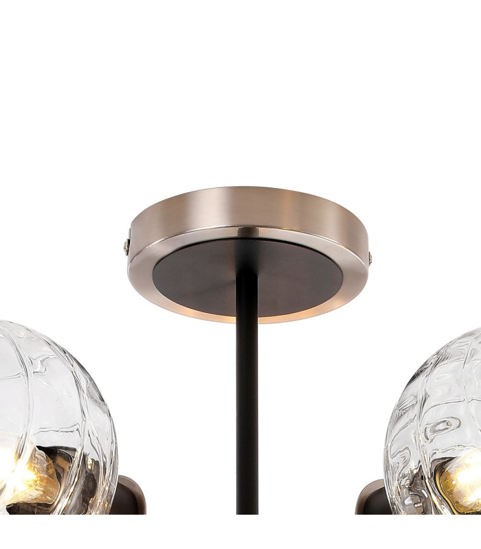 Plattsburgh Semi Ceiling 5 Light E14 IP44 15cm Round Textured Melting Glass Shade Satin Nickel Clear & Satin Black-5