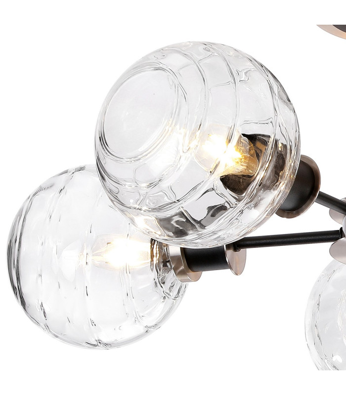 Plattsburgh Semi Ceiling 5 Light E14 IP44 15cm Round Textured Melting Glass Shade Satin Nickel Clear & Satin Black-6