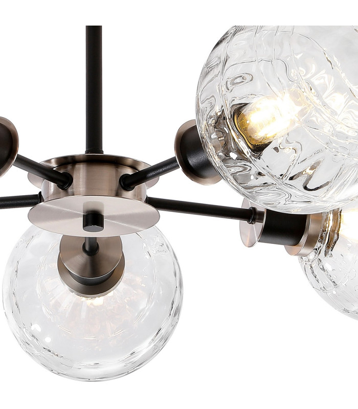 Plattsburgh Semi Ceiling 5 Light E14 IP44 15cm Round Textured Melting Glass Shade Satin Nickel Clear & Satin Black-7