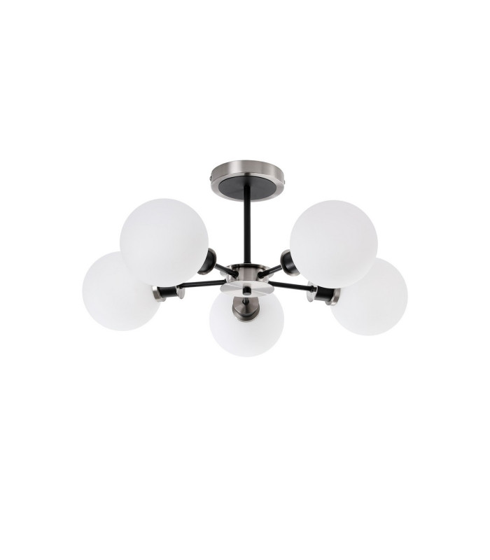 Plattsburgh Semi Ceiling 5 Light E14 IP44 15cm Round Glass Shade Satin Nickel Opal & Satin Black-4