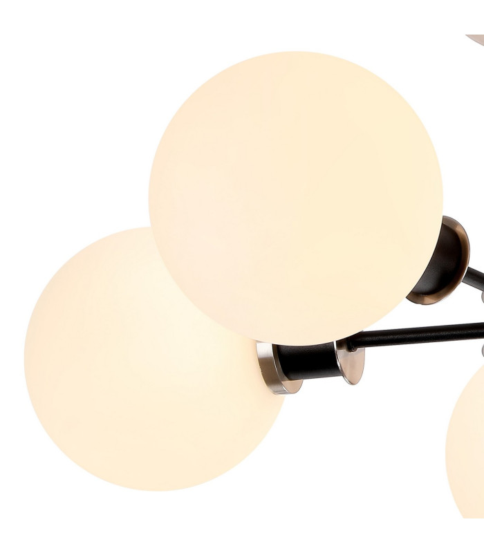 Plattsburgh Semi Ceiling 5 Light E14 IP44 15cm Round Glass Shade Satin Nickel Opal & Satin Black-6