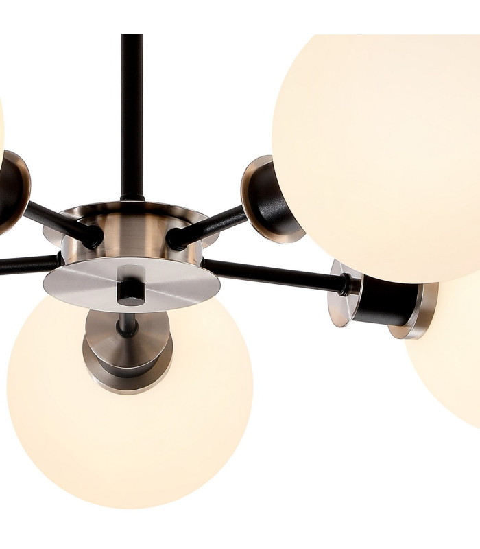 Plattsburgh Semi Ceiling 5 Light E14 IP44 15cm Round Glass Shade Satin Nickel Opal & Satin Black-7