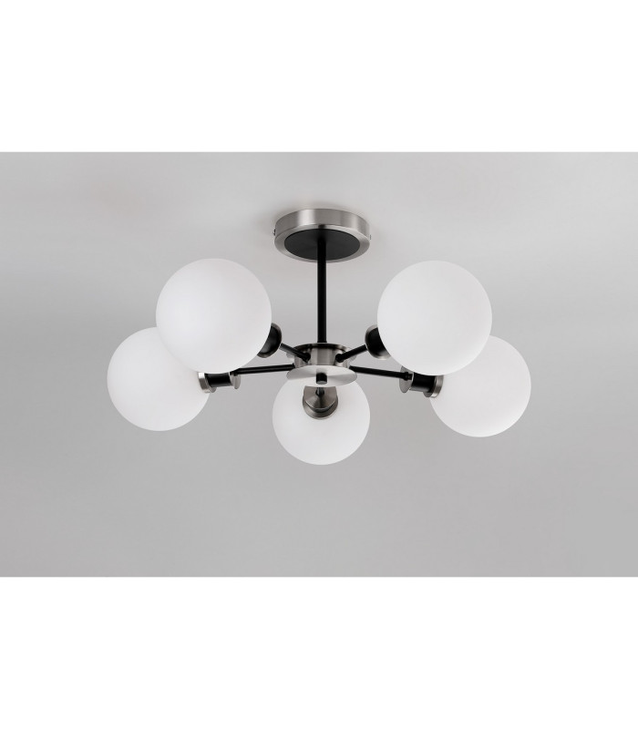 Plattsburgh Semi Ceiling 5 Light E14 IP44 15cm Round Glass Shade Satin Nickel Opal & Satin Black-8