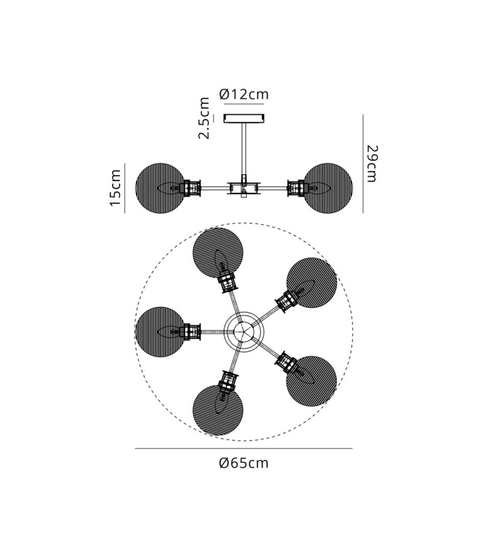 Plattsburgh Semi Ceiling 5 Light E14 IP44 15cm Round Ribbed Glass Shade Satin Nickel Clear & Satin Black-2