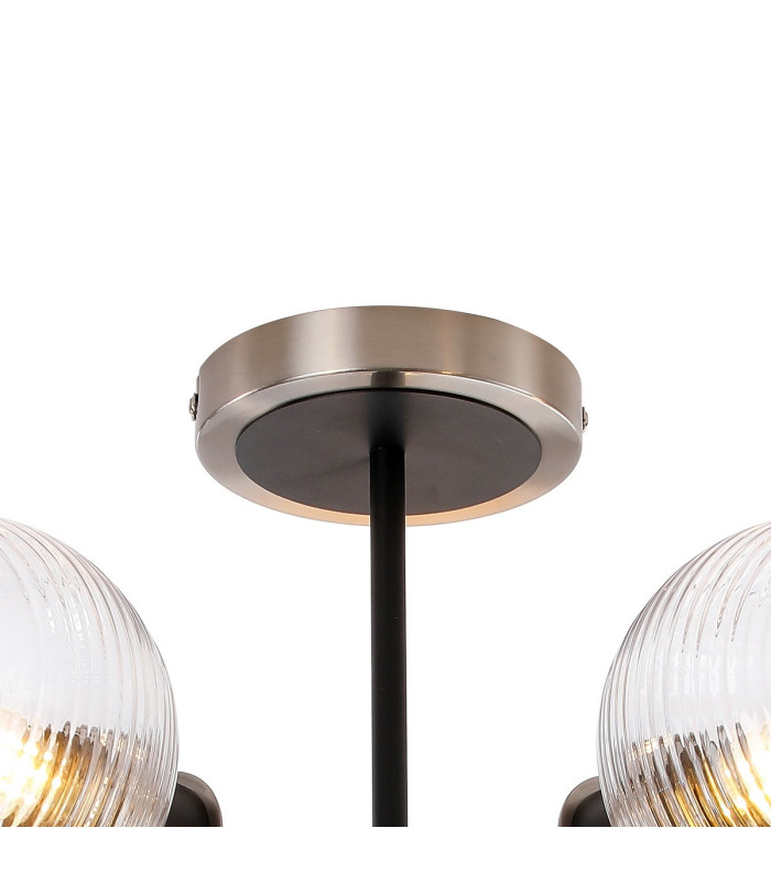 Plattsburgh Semi Ceiling 5 Light E14 IP44 15cm Round Ribbed Glass Shade Satin Nickel Clear & Satin Black-5