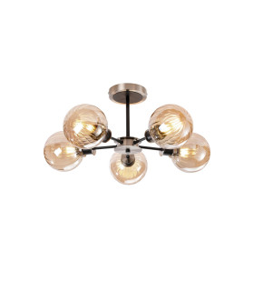 Plattsburgh Semi Ceiling 5 Light E14 IP44 15cm Round Segment Glass Shade Satin Nickel Amber Plated & Satin Black-1