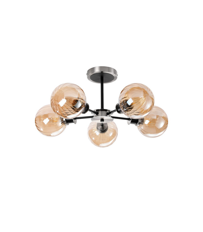 Plattsburgh Semi Ceiling 5 Light E14 IP44 15cm Round Segment Glass Shade Satin Nickel Amber Plated & Satin Black-4