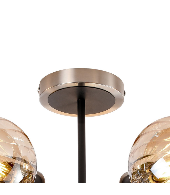 Plattsburgh Semi Ceiling 5 Light E14 IP44 15cm Round Segment Glass Shade Satin Nickel Amber Plated & Satin Black-5