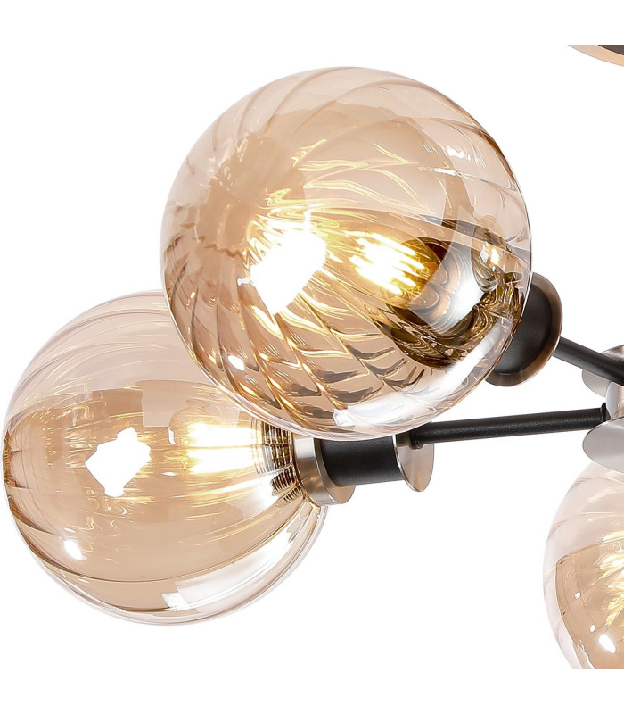 Plattsburgh Semi Ceiling 5 Light E14 IP44 15cm Round Segment Glass Shade Satin Nickel Amber Plated & Satin Black-6