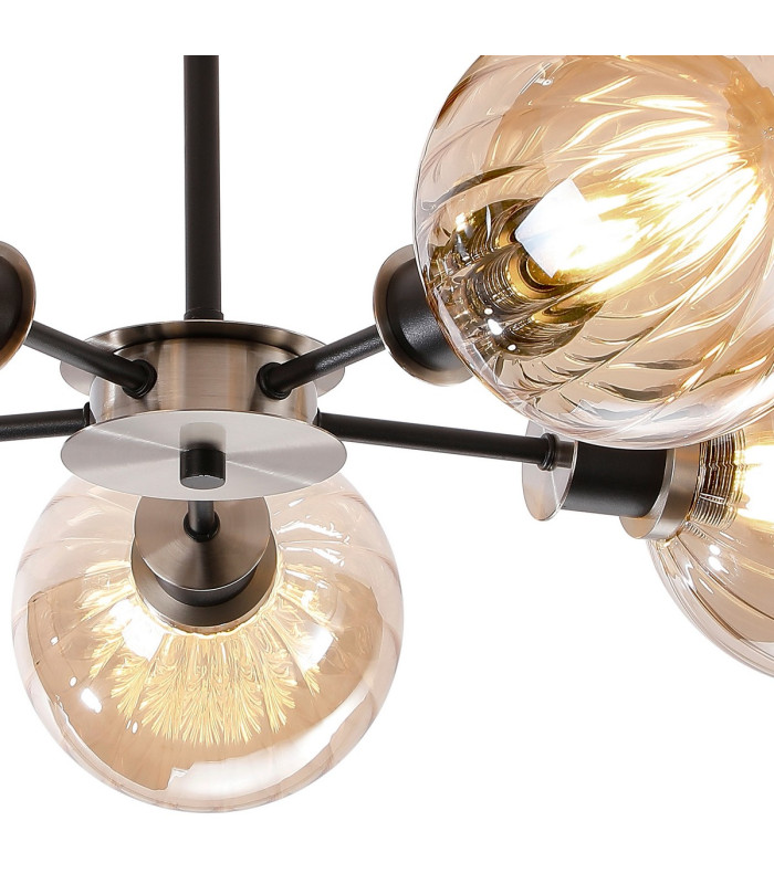 Plattsburgh Semi Ceiling 5 Light E14 IP44 15cm Round Segment Glass Shade Satin Nickel Amber Plated & Satin Black-7