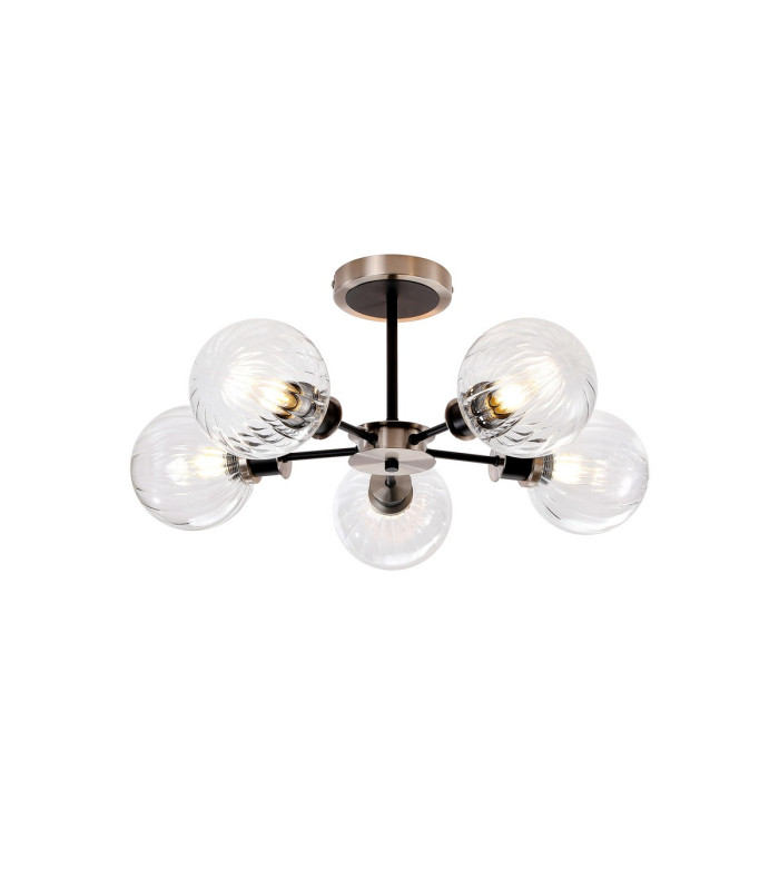 Plattsburgh Semi Ceiling 5 Light E14 IP44 15cm Round Segment Glass Shade Satin Nickel Clear & Satin Black-1