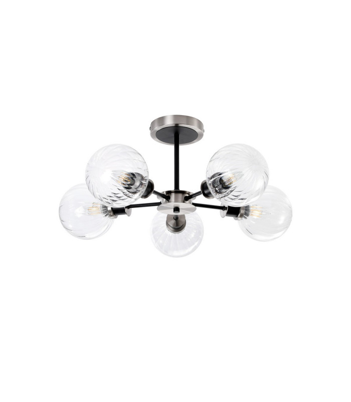 Plattsburgh Semi Ceiling 5 Light E14 IP44 15cm Round Segment Glass Shade Satin Nickel Clear & Satin Black-4