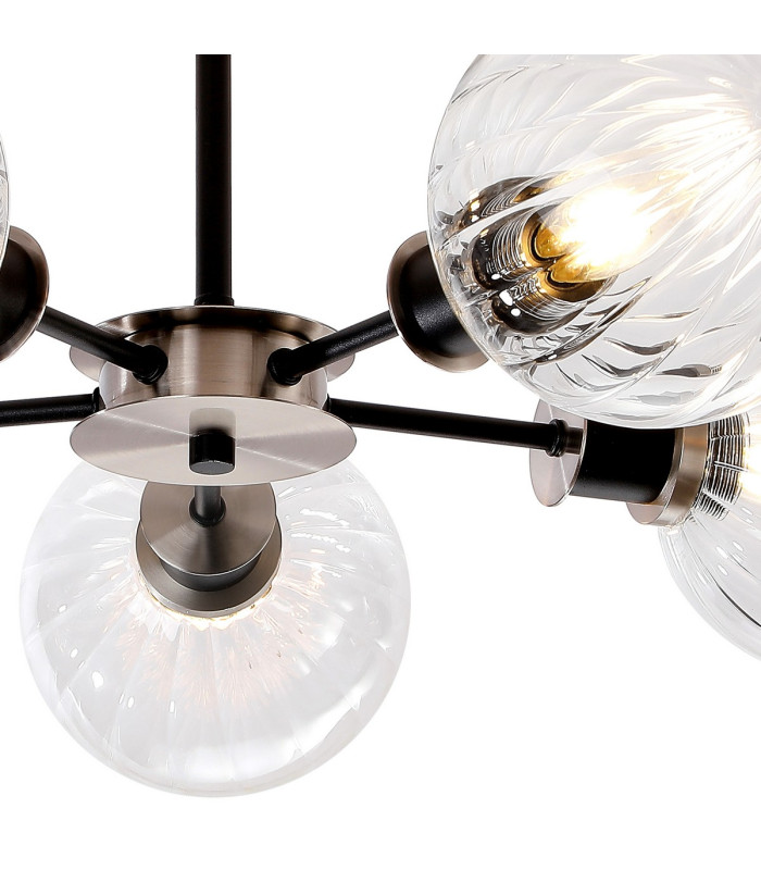 Plattsburgh Semi Ceiling 5 Light E14 IP44 15cm Round Segment Glass Shade Satin Nickel Clear & Satin Black-7