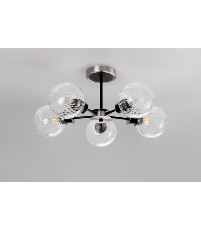 Plattsburgh Semi Ceiling 5 Light E14 IP44 15cm Round Segment Glass Shade Satin Nickel Clear & Satin Black-8