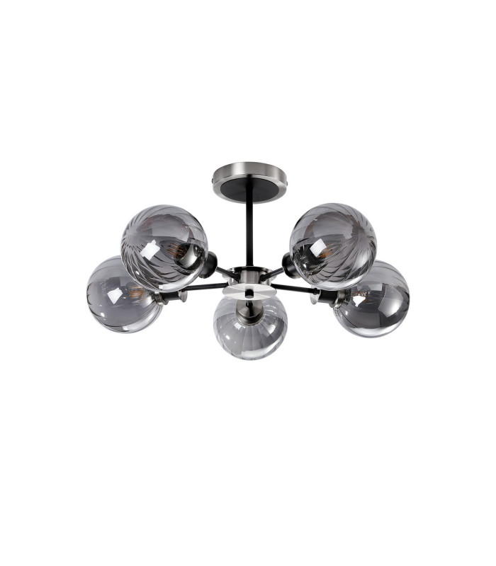 Plattsburgh Semi Ceiling 5 Light E14 IP44 15cm Round Segment Glass Shade Satin Nickel Smoke Plated & Satin Black-4