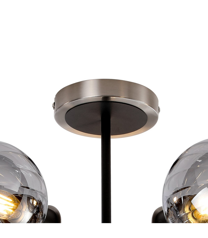Plattsburgh Semi Ceiling 5 Light E14 IP44 15cm Round Segment Glass Shade Satin Nickel Smoke Plated & Satin Black-5