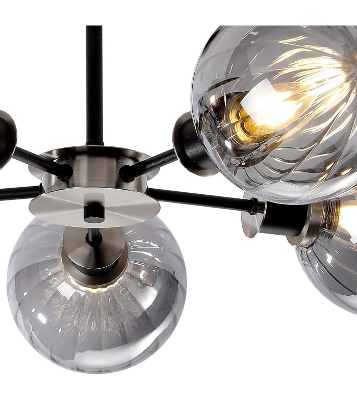 Plattsburgh Semi Ceiling 5 Light E14 IP44 15cm Round Segment Glass Shade Satin Nickel Smoke Plated & Satin Black-7