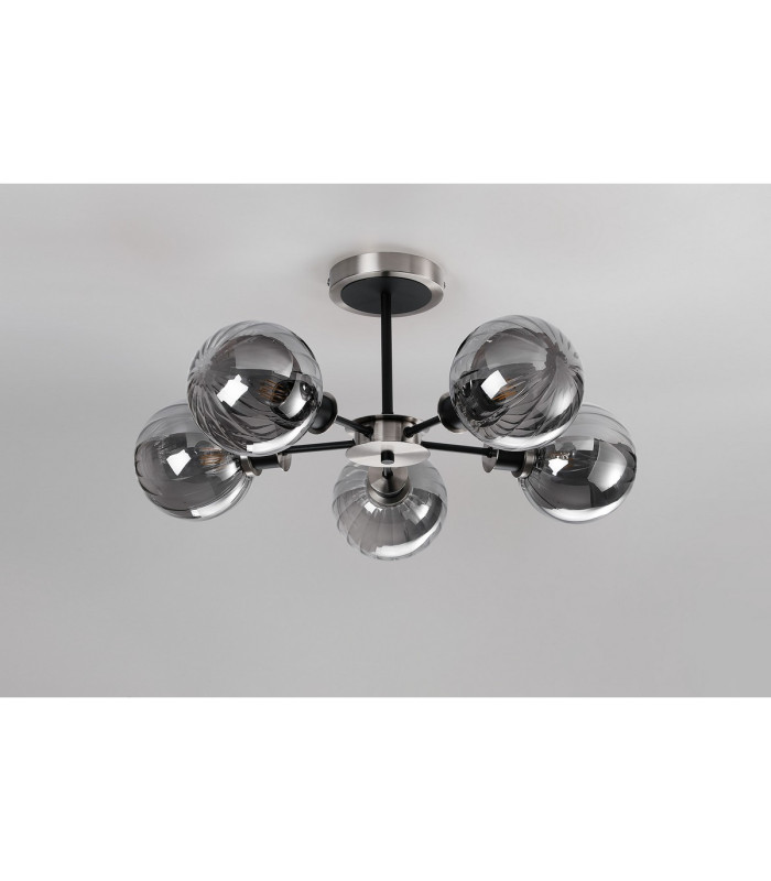 Plattsburgh Semi Ceiling 5 Light E14 IP44 15cm Round Segment Glass Shade Satin Nickel Smoke Plated & Satin Black-8