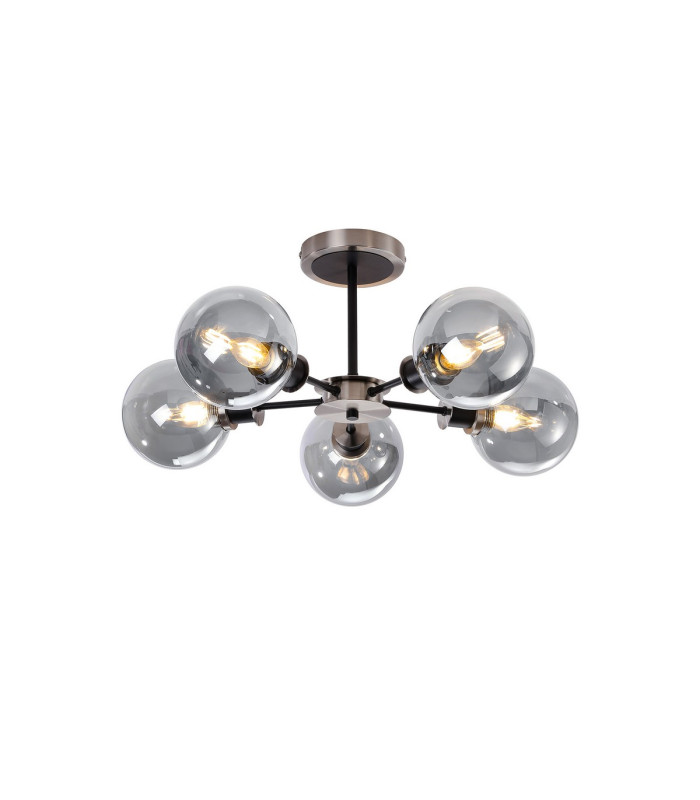 Plattsburgh Semi Ceiling 5 Light E14 IP44 15cm Round Glass Shade Satin Nickel Smoke Plated & Satin Black-1