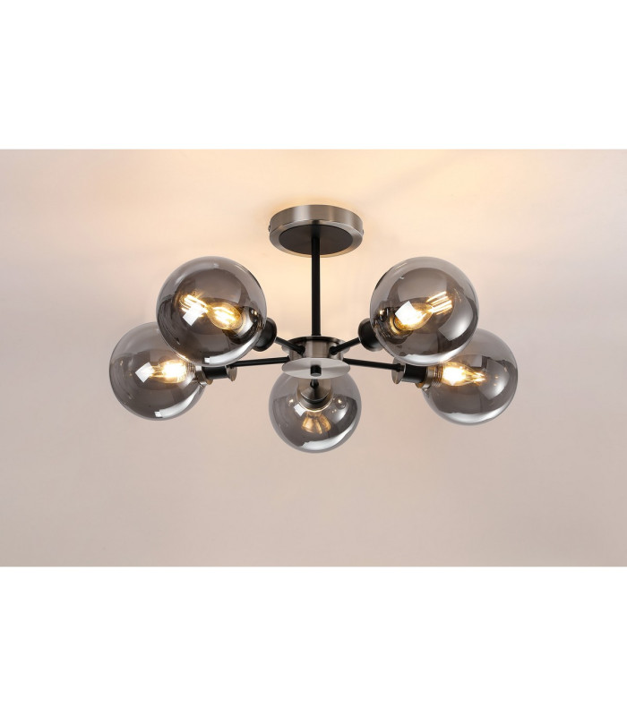 Plattsburgh Semi Ceiling 5 Light E14 IP44 15cm Round Glass Shade Satin Nickel Smoke Plated & Satin Black-3