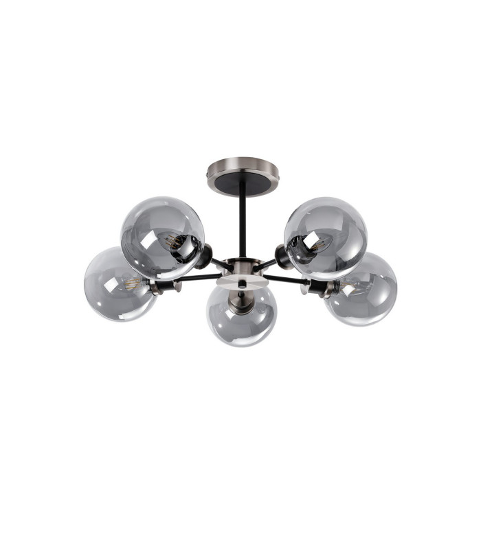 Plattsburgh Semi Ceiling 5 Light E14 IP44 15cm Round Glass Shade Satin Nickel Smoke Plated & Satin Black-4