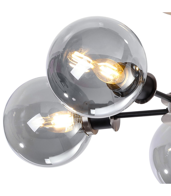Plattsburgh Semi Ceiling 5 Light E14 IP44 15cm Round Glass Shade Satin Nickel Smoke Plated & Satin Black-6