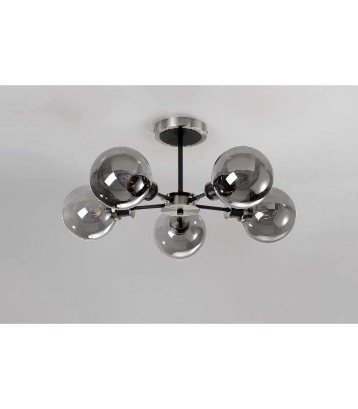 Plattsburgh Semi Ceiling 5 Light E14 IP44 15cm Round Glass Shade Satin Nickel Smoke Plated & Satin Black-8