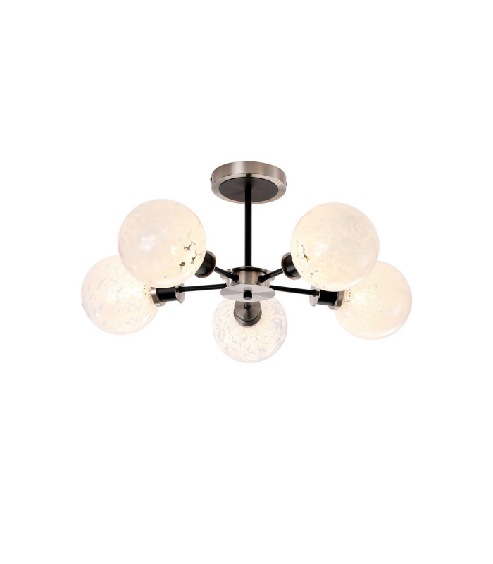 Plattsburgh Semi Ceiling 5 Light E14 IP44 15cm Round Speckled Glass Shade Satin Nickel White & Satin Black-1