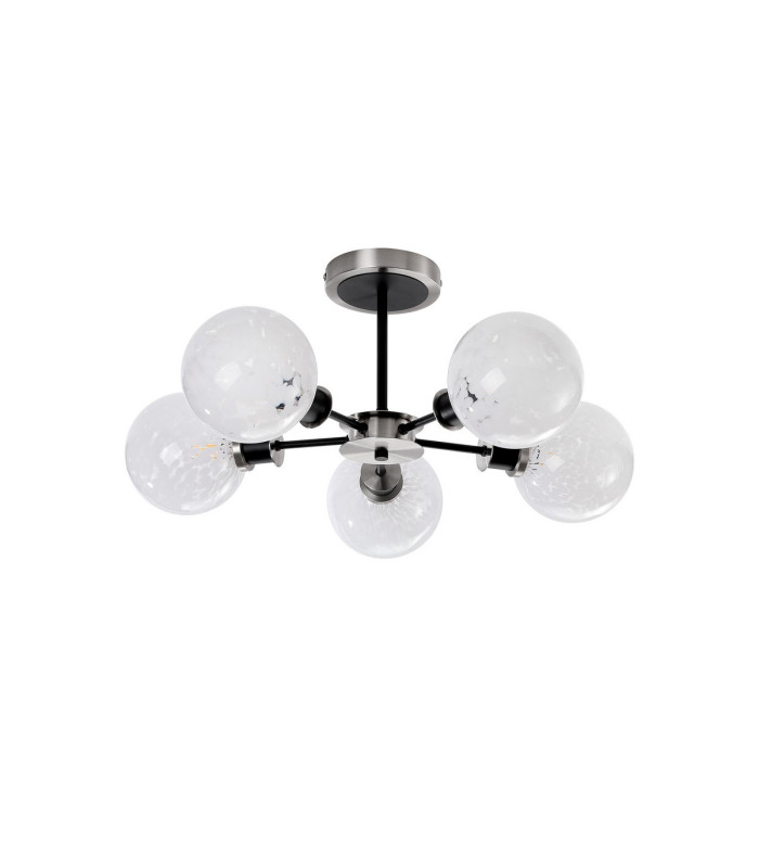 Plattsburgh Semi Ceiling 5 Light E14 IP44 15cm Round Speckled Glass Shade Satin Nickel White & Satin Black-4