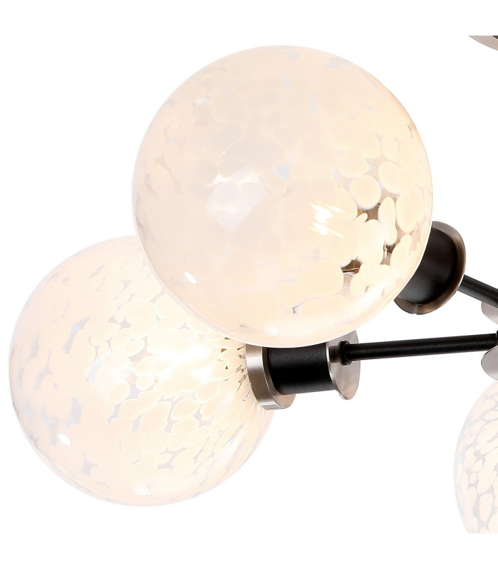 Plattsburgh Semi Ceiling 5 Light E14 IP44 15cm Round Speckled Glass Shade Satin Nickel White & Satin Black-6