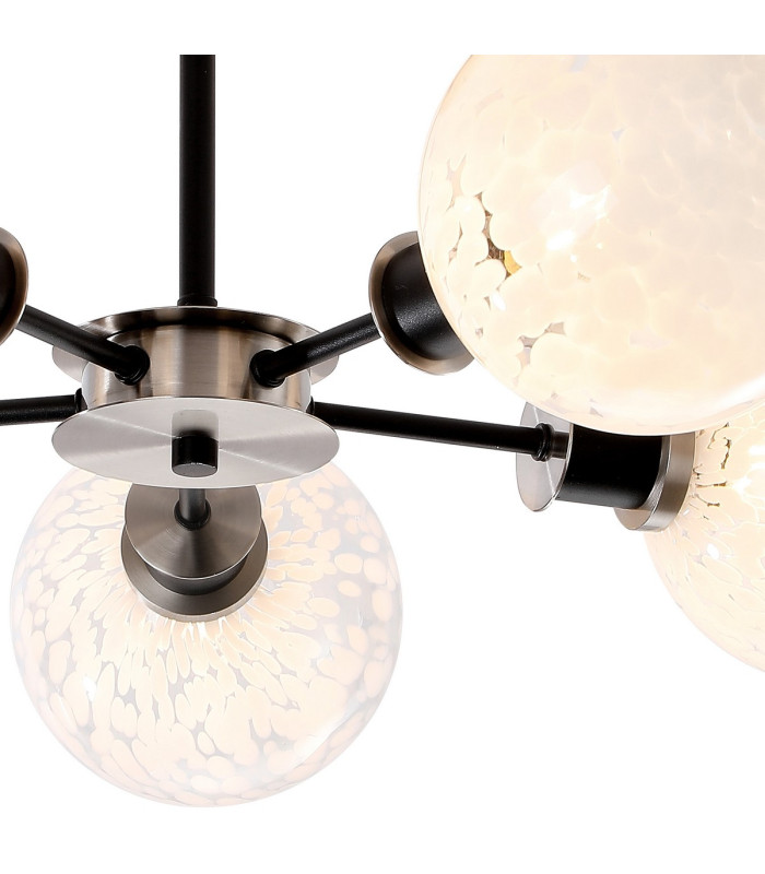 Plattsburgh Semi Ceiling 5 Light E14 IP44 15cm Round Speckled Glass Shade Satin Nickel White & Satin Black-7