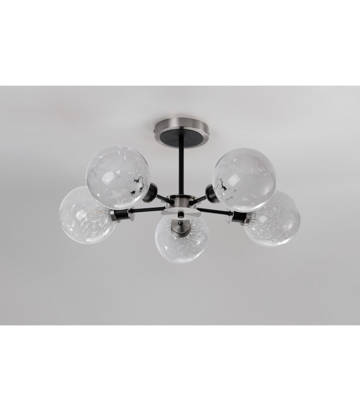 Plattsburgh Semi Ceiling 5 Light E14 IP44 15cm Round Speckled Glass Shade Satin Nickel White & Satin Black-8