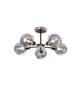 Plattsburgh Semi Ceiling 5x E14 IP44 15cm Textured Smooth/Ribbed Glass Shade Satin Nickel Smoke Plated & Satin Black-1