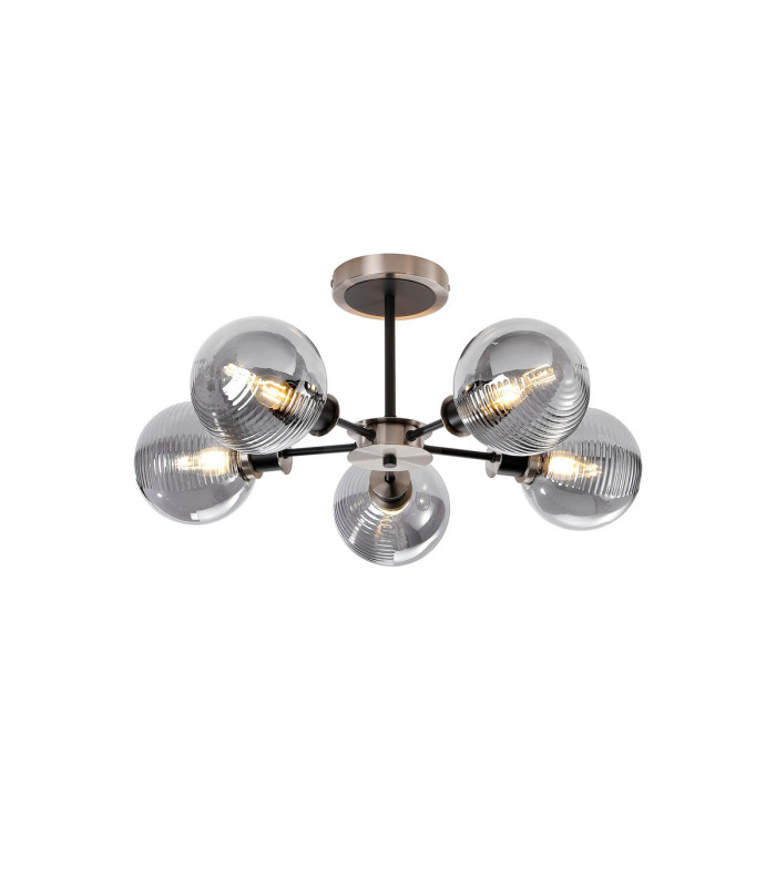 Plattsburgh Semi Ceiling 5x E14 IP44 15cm Textured Smooth/Ribbed Glass Shade Satin Nickel Smoke Plated & Satin Black-1