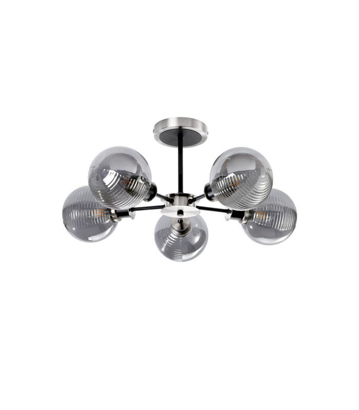 Plattsburgh Semi Ceiling 5x E14 IP44 15cm Textured Smooth/Ribbed Glass Shade Satin Nickel Smoke Plated & Satin Black-4