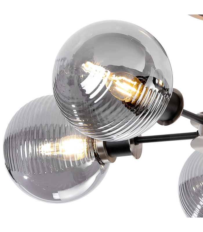 Plattsburgh Semi Ceiling 5x E14 IP44 15cm Textured Smooth/Ribbed Glass Shade Satin Nickel Smoke Plated & Satin Black-6