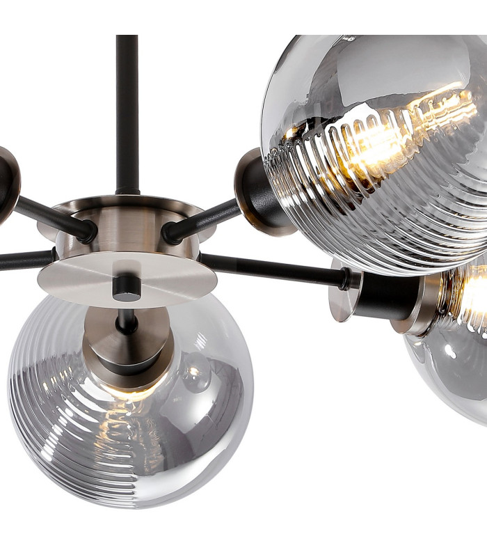 Plattsburgh Semi Ceiling 5x E14 IP44 15cm Textured Smooth/Ribbed Glass Shade Satin Nickel Smoke Plated & Satin Black-7