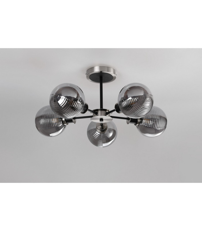 Plattsburgh Semi Ceiling 5x E14 IP44 15cm Textured Smooth/Ribbed Glass Shade Satin Nickel Smoke Plated & Satin Black-8