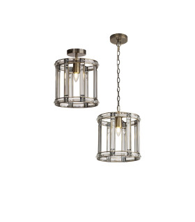 Vestal 28cm Round Drum Pendant/Semi Ceiling 1 Light E27 Antique Brass-1