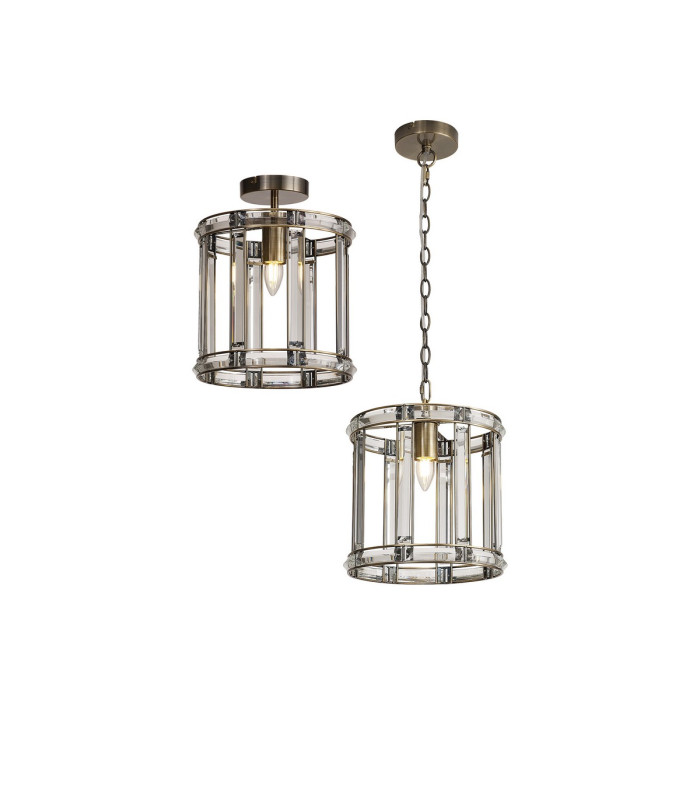 Vestal 28cm Round Drum Pendant/Semi Ceiling 1 Light E27 Antique Brass-1
