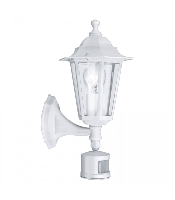 1 Light Outdoor Wall Lantern with PIR sensor White IP44, E27 - 1