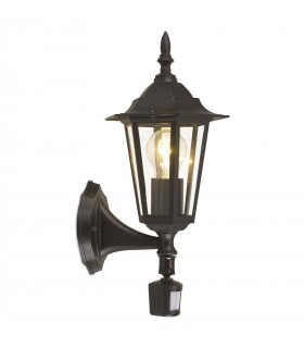 1 Light Outdoor Wall Lantern with PIR sensor Black IP44, E27 - 1