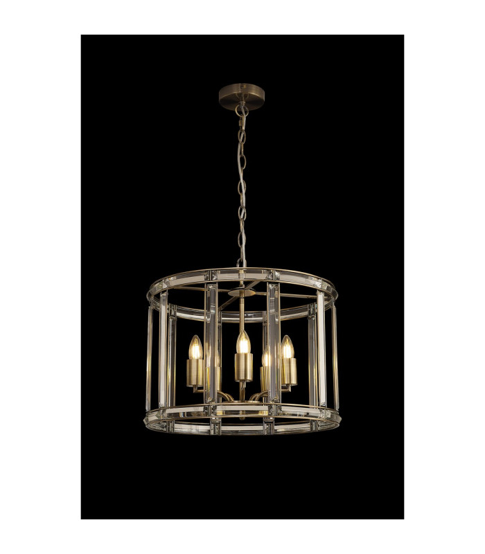 Vestal 48cm Round Drum Pendant/Semi Ceiling 5 Light E27 Antique Brass-3