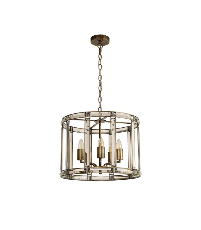 Vestal 48cm Round Drum Pendant/Semi Ceiling 5 Light E27 Antique Brass-4