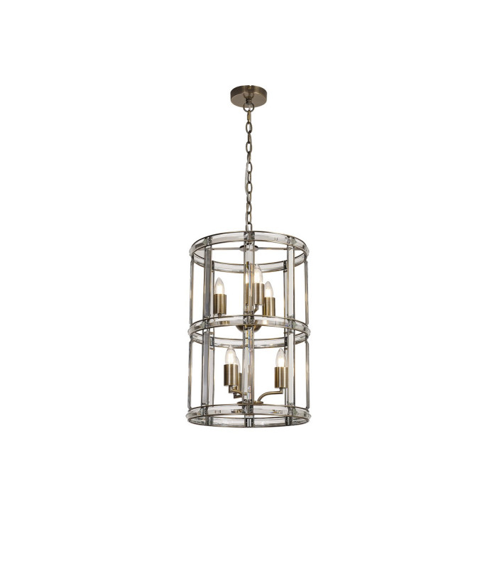Vestal 38cm Small Round Column Pendant 6 Light E27 Antique Brass-1
