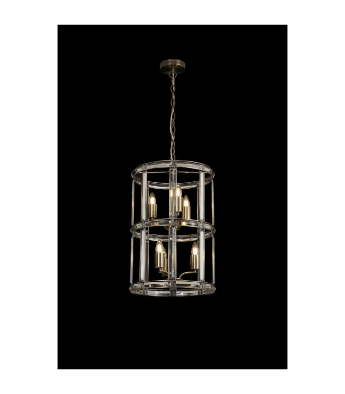 Vestal 38cm Small Round Column Pendant 6 Light E27 Antique Brass-3
